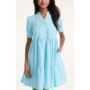 Brooks Brothers Cotton Tiered Gingham Dress in Blue and White Size 4 NWT $168